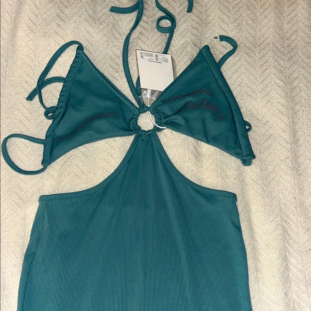 NWT Chic Teal Halter Dress with Cut-Out